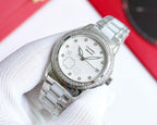Wristwatch with silver-tone link bracelet, diamond bezel, white floral dial