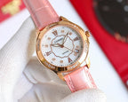Chanel watch, pale pink leather strap, rose-gold case, white clover dial