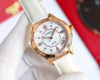 Chanel watch, white leather strap, rose-gold case, white clover dial