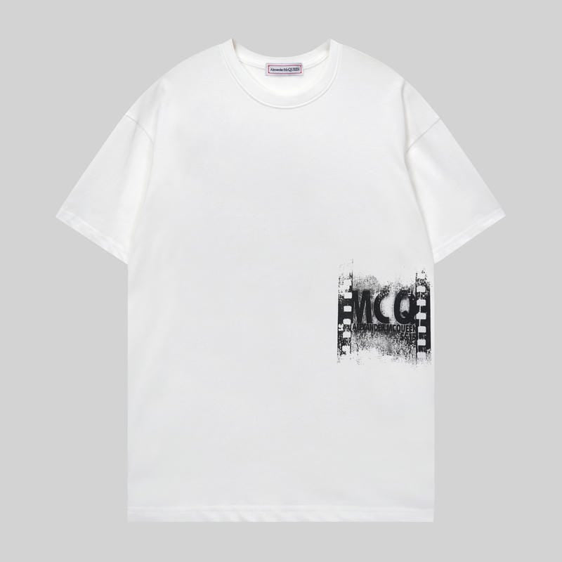 White crew-neck cotton T-shirt with MCQ logo chest print