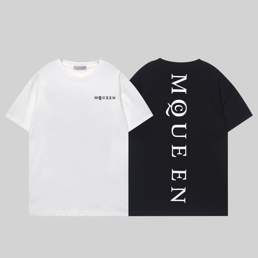 Alexander McQueen crewneck T-shirts in white and black, front logo print on chest