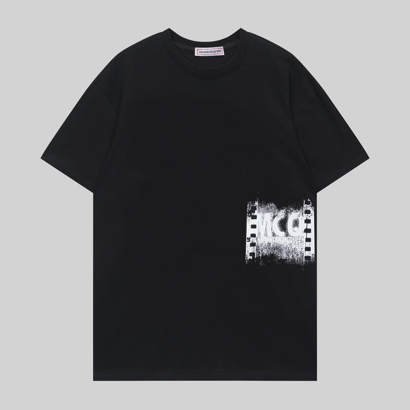 Black crew-neck cotton T-shirt with MCQ logo chest print