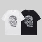 Alexander McQueen crewneck T-shirts, white and black, large silver skull chest graphic
