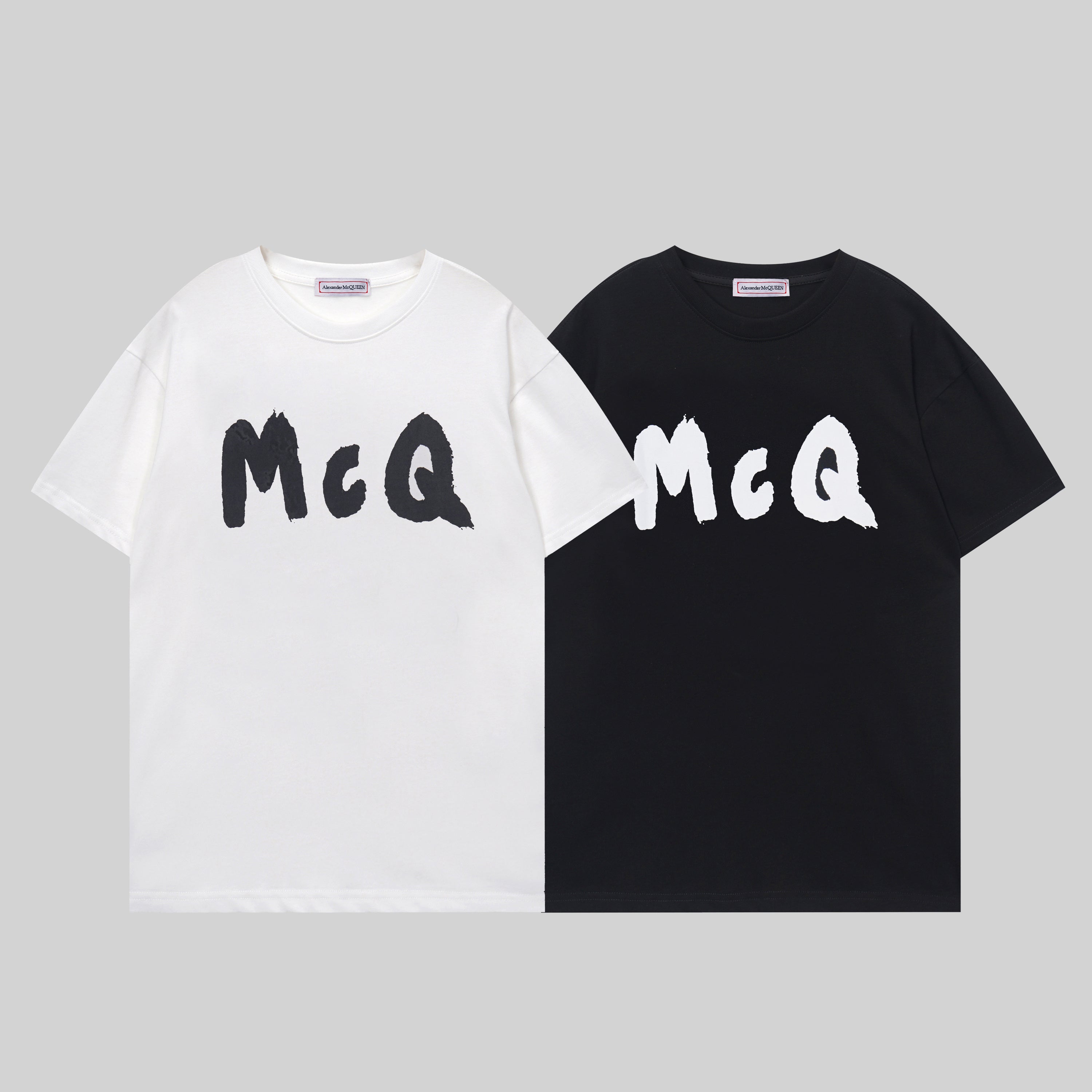 Alexander McQueen T-shirt, black crewneck with white McQ logo print
