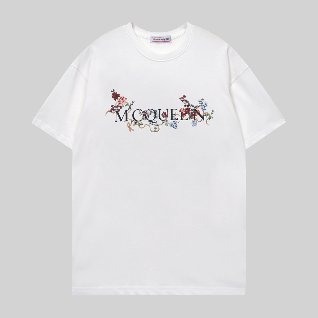 Alexander McQueen white graphic T-shirt with floral lettering print