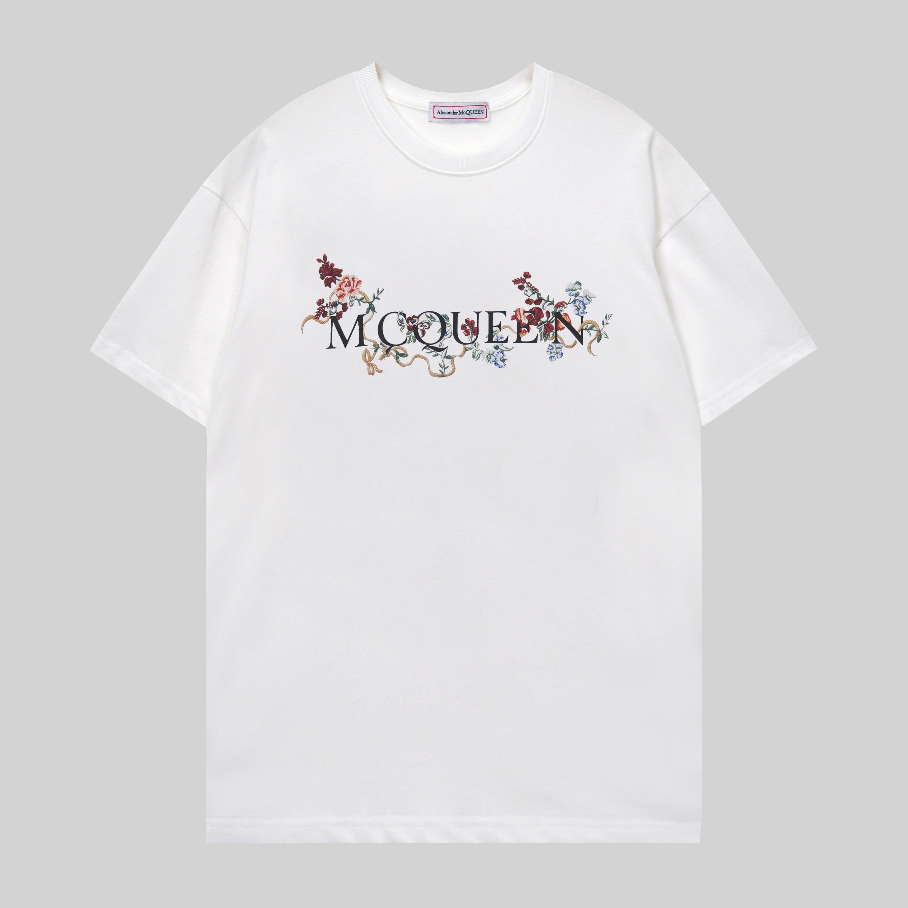 Alexander McQueen white graphic T-shirt with floral lettering print