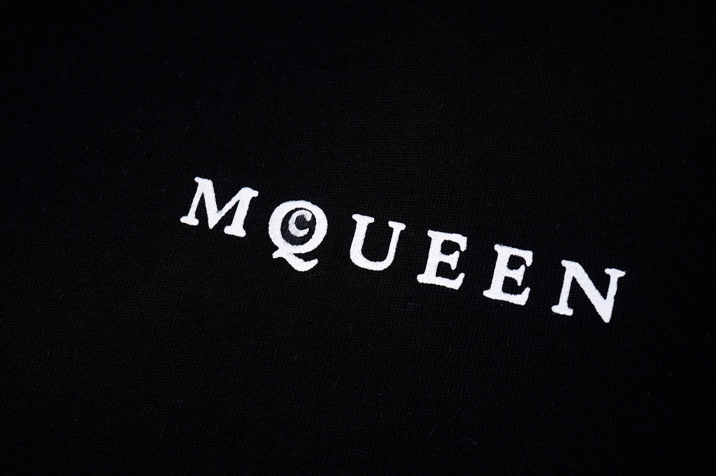 Alexander McQueen black T-shirt with large McQUEEN logo lettering on chest
