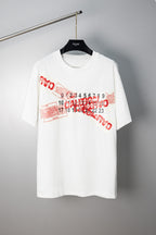 White T-shirt with red Maison Margiela graphic and number print on chest