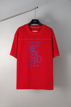 Red Maison Margiela crewneck T-shirt with 'M.S. State' graphic on front