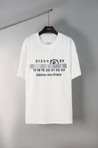 White crew-neck T-shirt with Maison Margiela graphic numbers and logo print