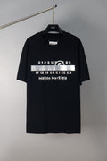 Black crew-neck T-shirt with Maison Margiela graphic numbers and logo print