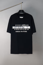 Black crew-neck T-shirt with Maison Margiela graphic numbers and logo print