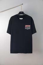 Navy graphic crew-neck T-shirt with front logo patch