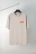 Light beige crew-neck T-shirt with small chest 'I'm a fan' logo print