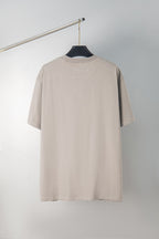 Beige crew-neck T-shirt back view, plain