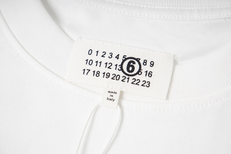 T-shirt neckline label and front number graphic detail