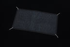 Gray rectangular graphic panel on a black T-shirt chest