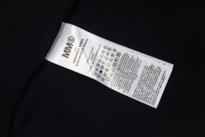 Black T-shirt inner neck label with care information