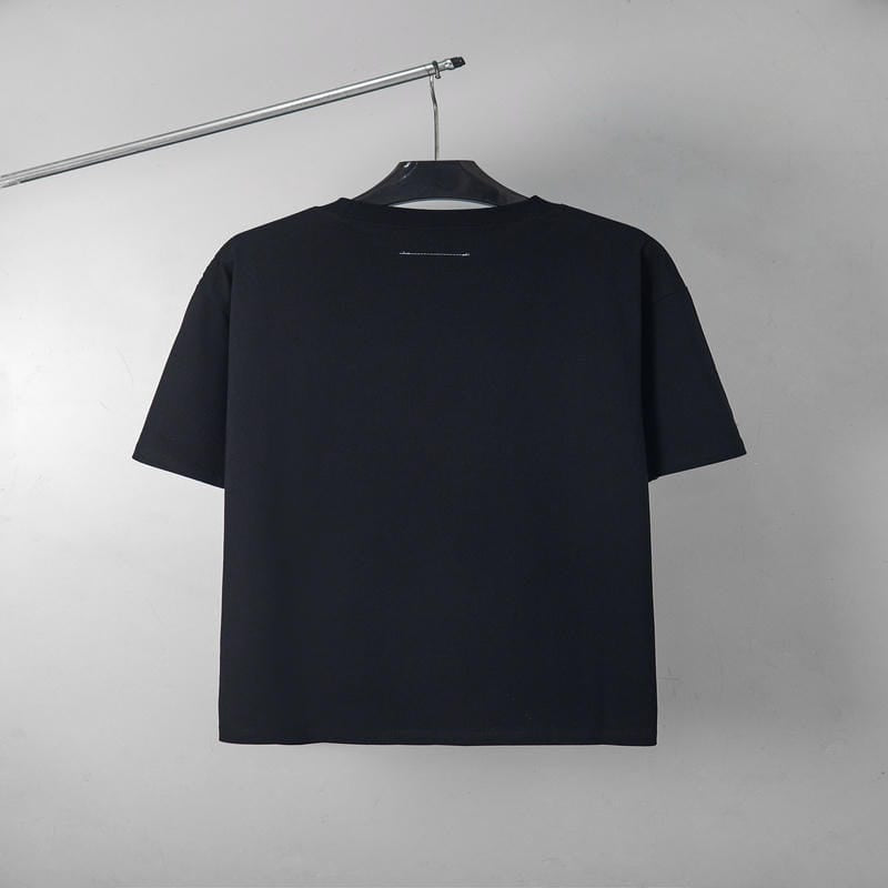Black graphic T-shirt, crew neck, plain back view