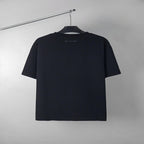Black graphic T-shirt, crew neck, plain back view