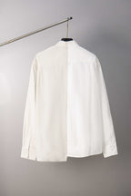 White button-up shirt back view with center seam and buttoned collar
