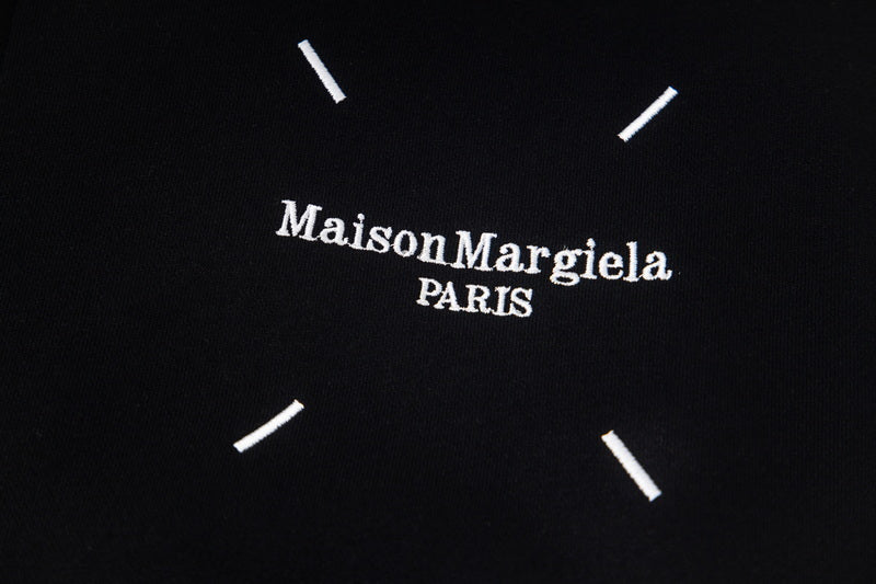 Black hoodie with Maison Margiela PARIS logo and small diagonal details