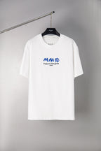 White crew-neck T-shirt with MM6 Maison Margiela logo graphic print