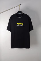 Black crew-neck T-shirt with MM6 Maison Margiela logo graphic print