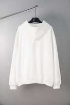 Maison Margiela pullover hoodie in white, back view with hood and long sleeves.