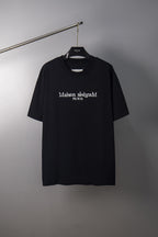 Black short-sleeve T-shirt with chest graphic print