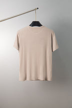 Beige crew-neck T-shirt, back view, short sleeves