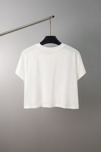 White crewneck T-shirt on hanger, short sleeves