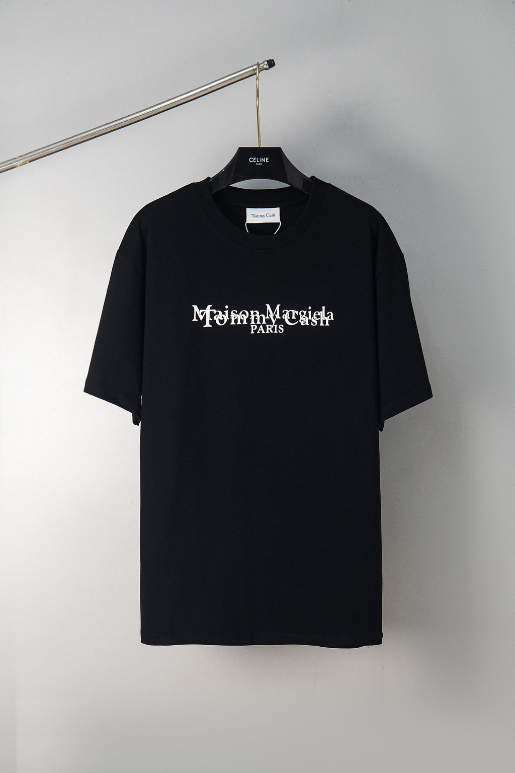Black graphic T-shirt with Maison Margiela Paris logo chest print