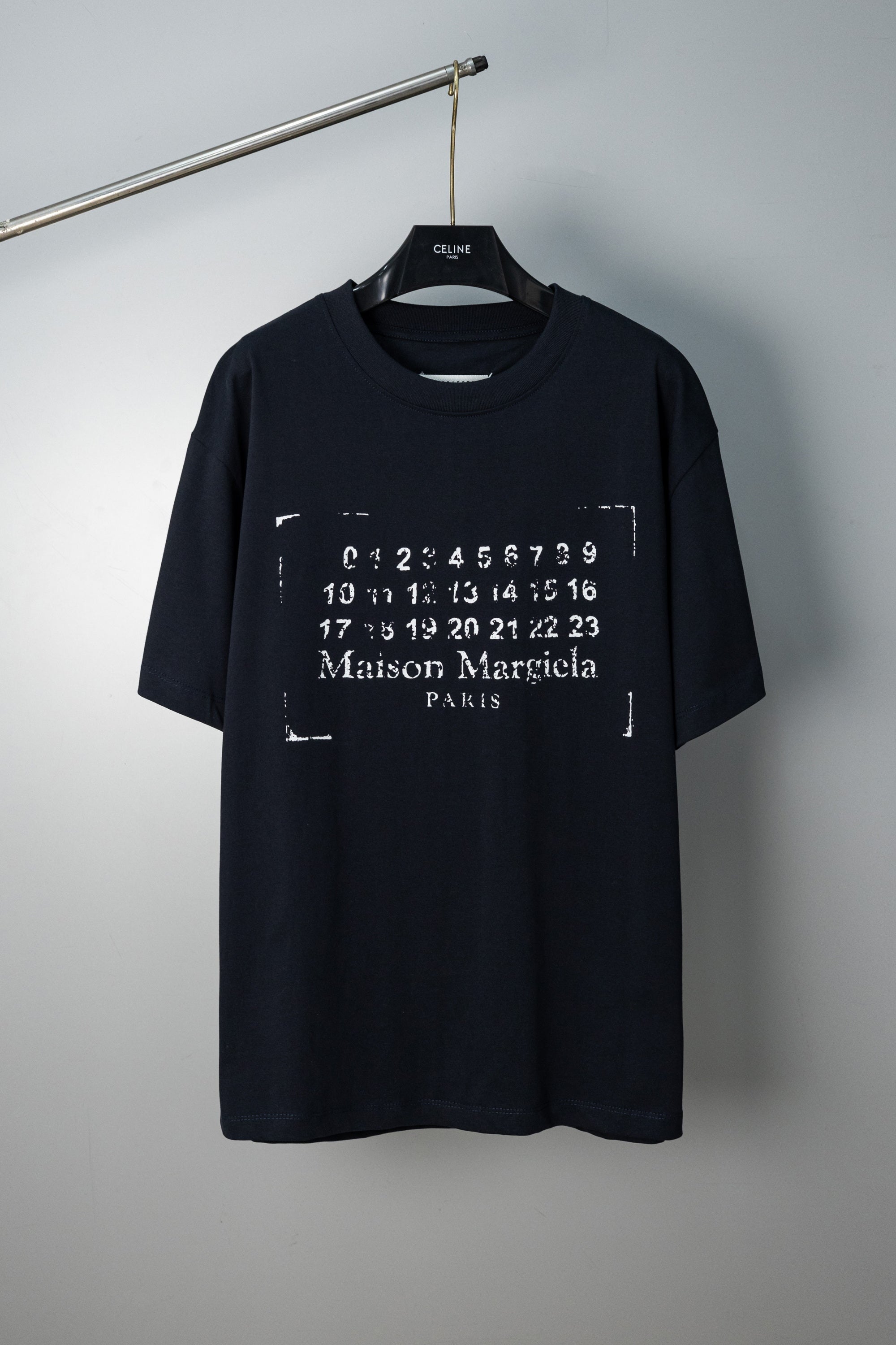 Navy T-shirt with graphic numbers and “PARIS” print at chest