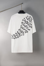 White graphic T-shirt with circular number logo on chest