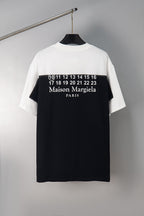 Two-tone T-shirt back with white collar and black body, Maison Margiela text print