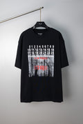 Black crew-neck T-shirt with Maison Margiela graphic print on front