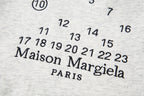 Close-up of Maison Margiela Paris logo with scattered number graphic on fabric