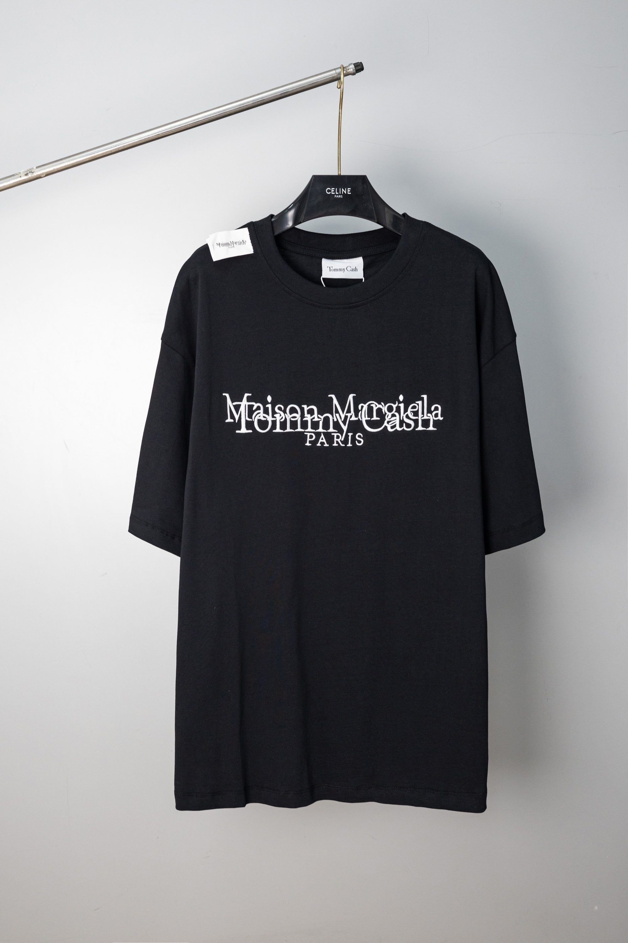 Black crewneck T-shirt with Maison Margiela PARIS graphic on the chest