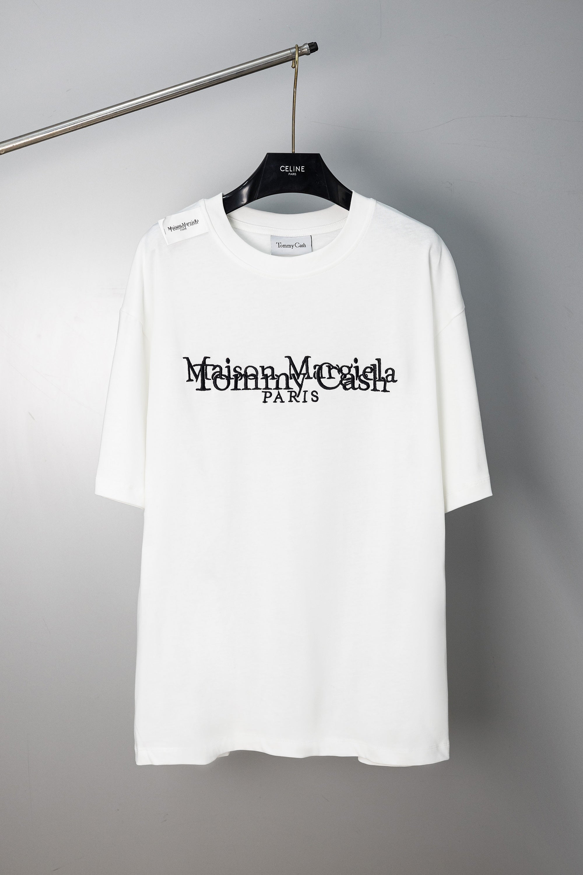 White crewneck T-shirt with Maison Margiela PARIS graphic on the chest