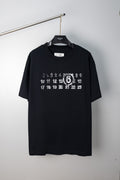 Black crewneck T-shirt with white number graphic on the chest