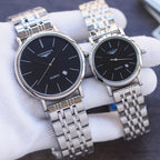 Stainless steel Longines wrist watches with black analog dial and quartz markers