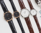 Set of Longines watches with leather straps in black and brown, mix of dark and white dials