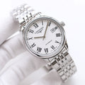 Longines automatic wristwatch with silver dial, Roman numerals, and date window