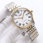 Longines two-tone automatic wristwatch with Roman numeral dial and metal bracelet