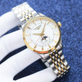 Longines watch with two-tone steel and gold bracelet, white dial, and gold hands