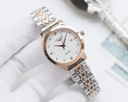 Longines watch with two-tone metal bracelet and rose-gold case, white dial