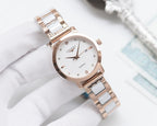 Longines watch with two-tone metal bracelet and rose-gold case, white dial
