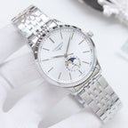 Longines wristwatch with white dial and silver stainless-steel link bracelet