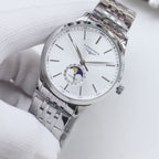 Longines wristwatch with white dial and silver stainless-steel link bracelet